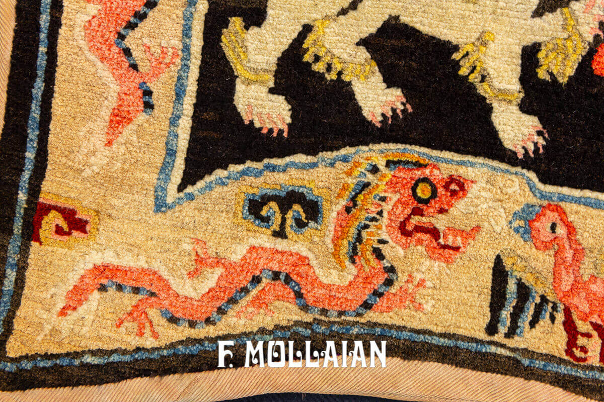 Small Antique Tibetn Saddle Rug with Fu-Dog Motif n°:261455